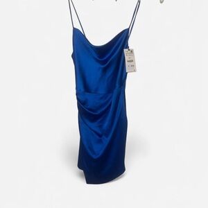 Zara Blue Asymmetrical Ruched Mini Dress